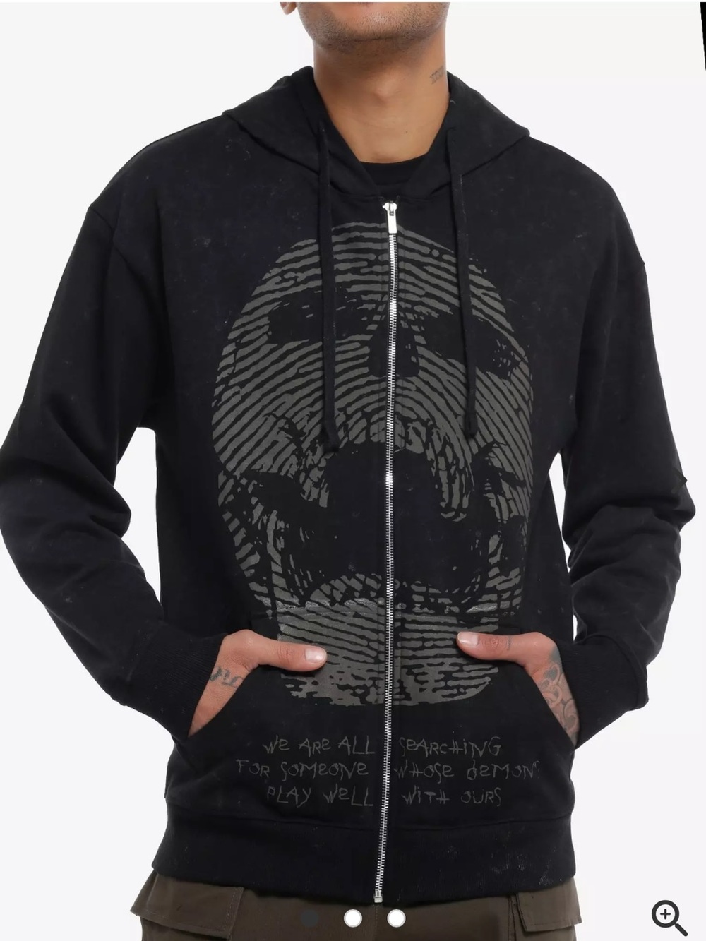 Grey Spiral Skull Mineral Wash Hoodie